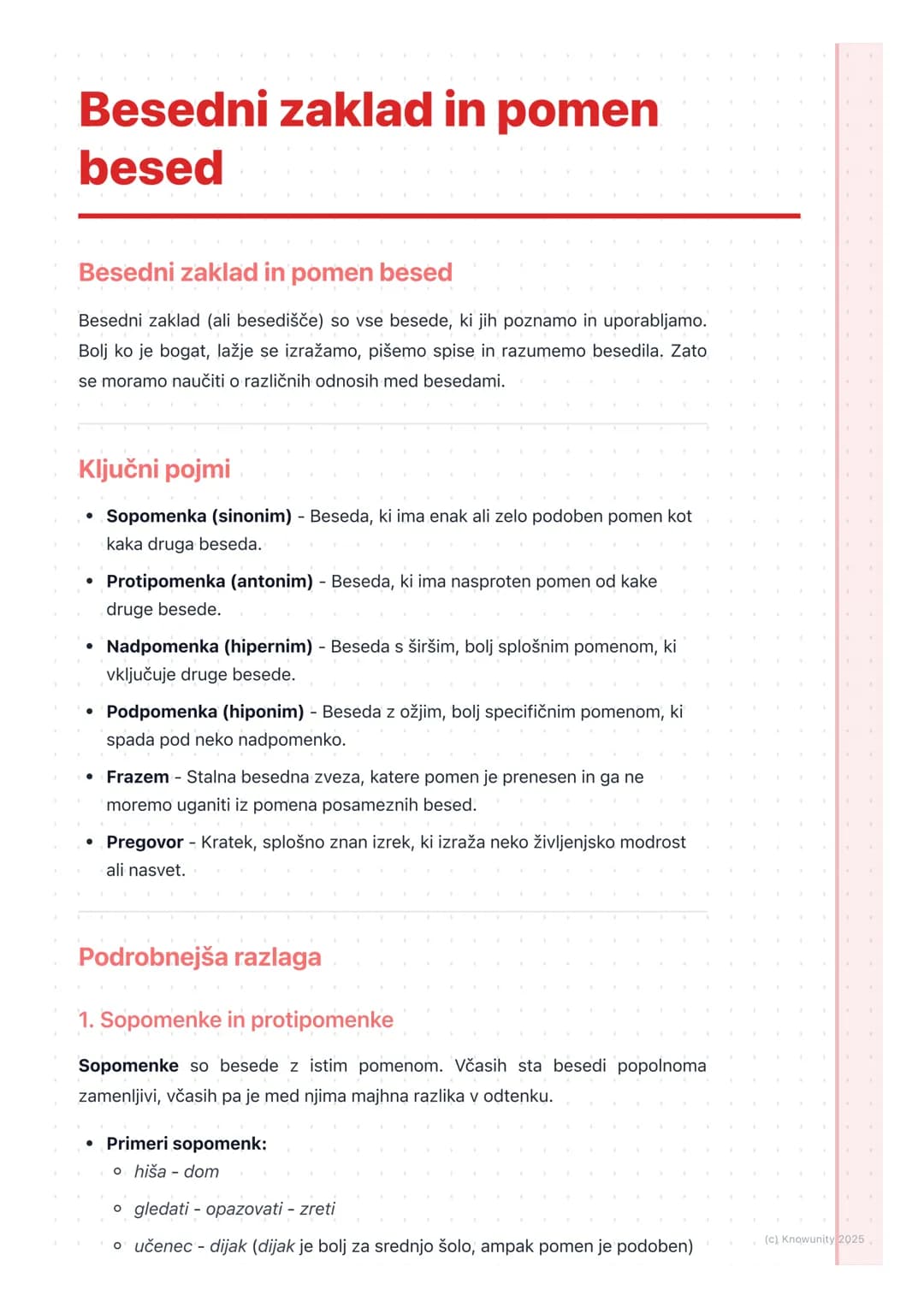 # Besedni zaklad in pomen
besed

Besedni zaklad in pomen besed

Besedni zaklad (ali besedišče) so vse besede, ki jih poznamo in uporabljamo.