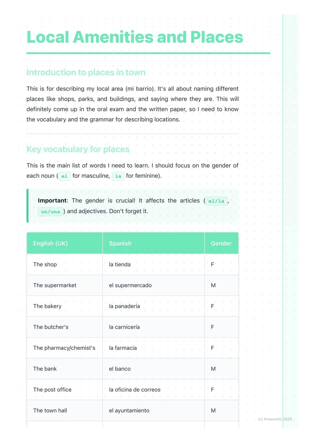 # Local Amenities and Places

Introduction to places in town

This is for describing my local area (mi barrio). It's all about naming differ
