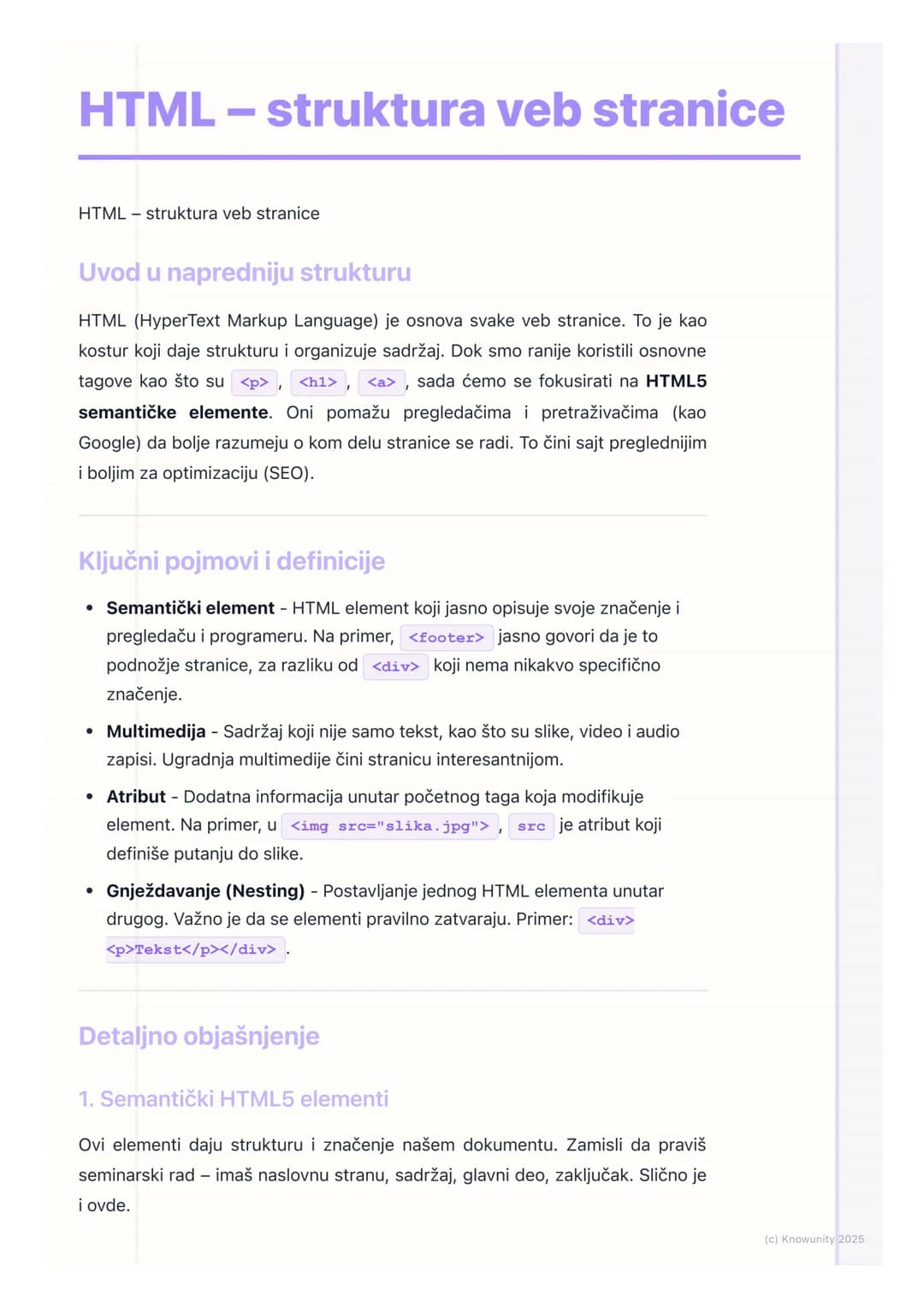 # HTML - struktura veb stranice

HTML - struktura veb stranice

Uvod u napredniju strukturu

HTML (HyperText Markup Language) je osnova svak