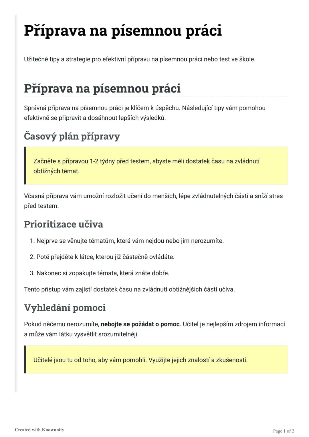 # Příprava na písemnou práci

Užitečné tipy a strategie pro efektivní přípravu na písemnou práci nebo test ve škole.

# Příprava na písemnou