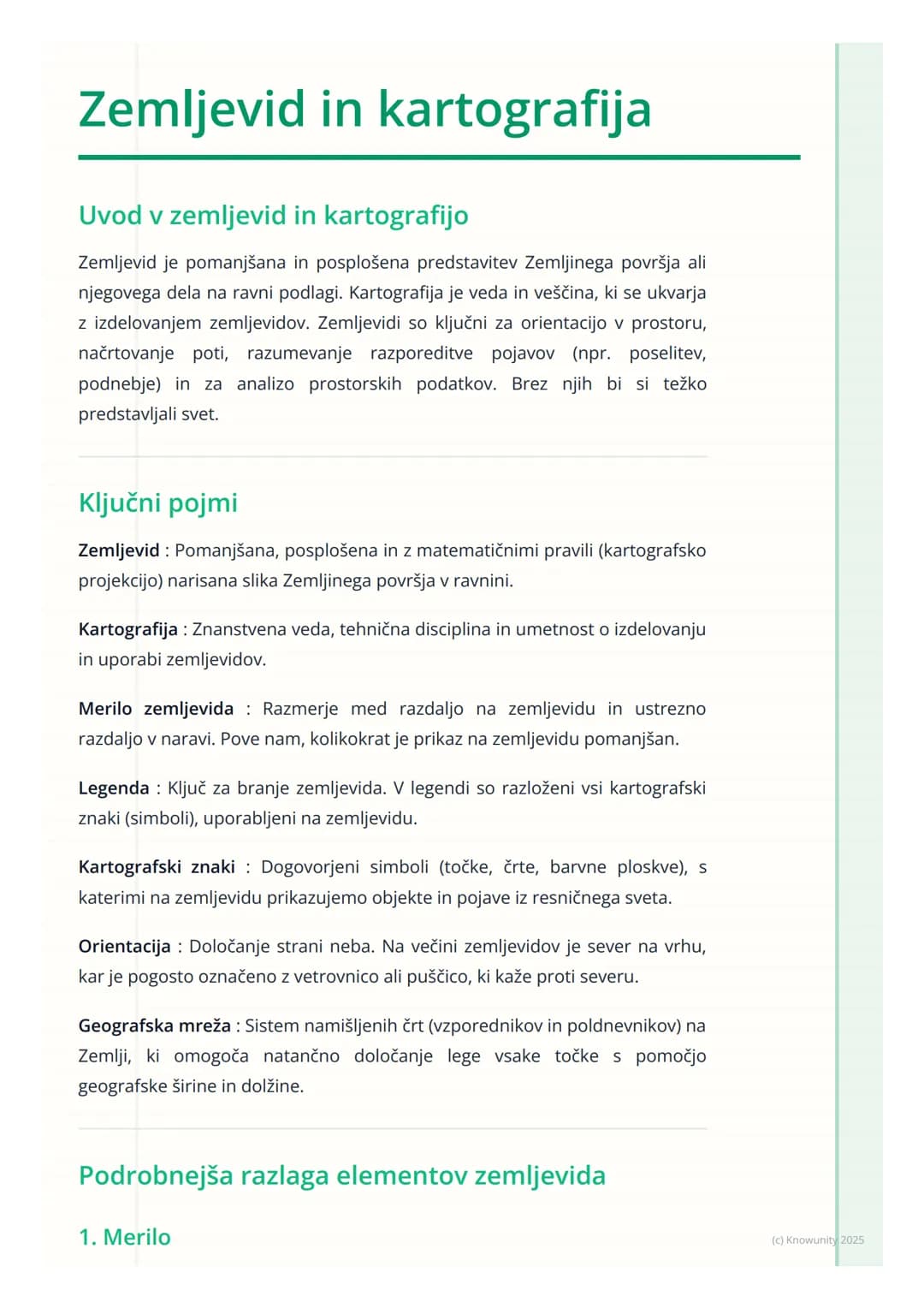 # Zemljevid in kartografija

Uvod v zemljevid in kartografijo

Zemljevid je pomanjšana in posplošena predstavitev Zemljinega površja ali
nje