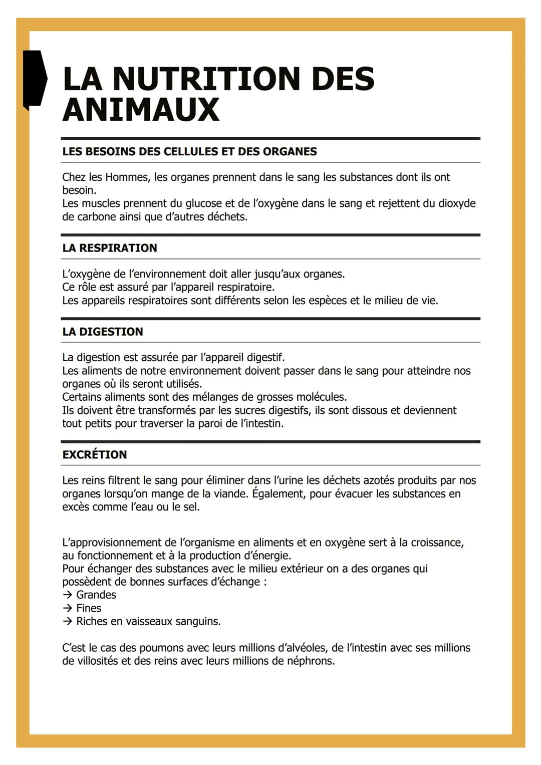 # LA NUTRITION DES
ANIMAUX

LES BESOINS DES CELLULES ET DES ORGANES

Chez les Hommes, les organes prennent dans le sang les substances dont 