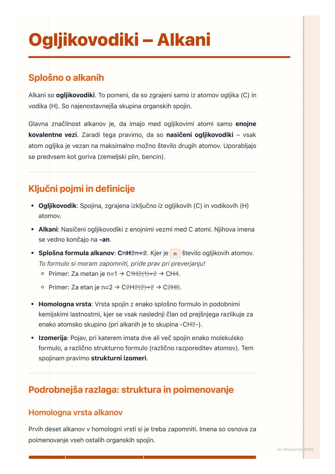 # Ogljikovodiki – Alkani

Splošno o alkanih

Alkani so ogljikovodiki. To pomeni, da so zgrajeni samo iz atomov ogljika (C) in
vodika (H). So
