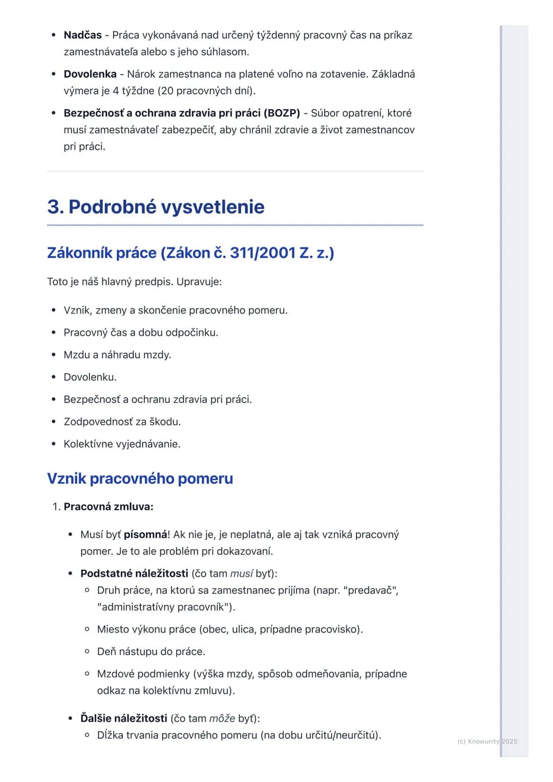 # Pracovné právo

## 1. Prehľad pracovného práva

Pracovné právo je odvetvie práva, ktoré upravuje vzťahy medzi zamestnancami
a zamestnávate