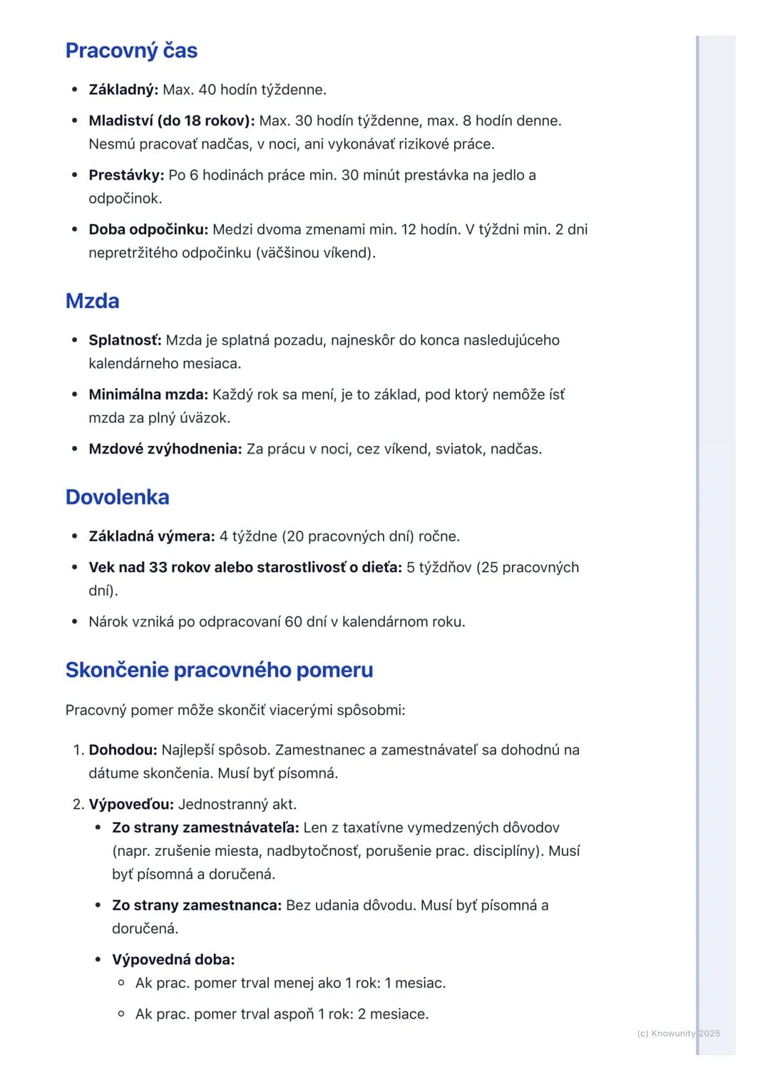 # Pracovné právo

## 1. Prehľad pracovného práva

Pracovné právo je odvetvie práva, ktoré upravuje vzťahy medzi zamestnancami
a zamestnávate