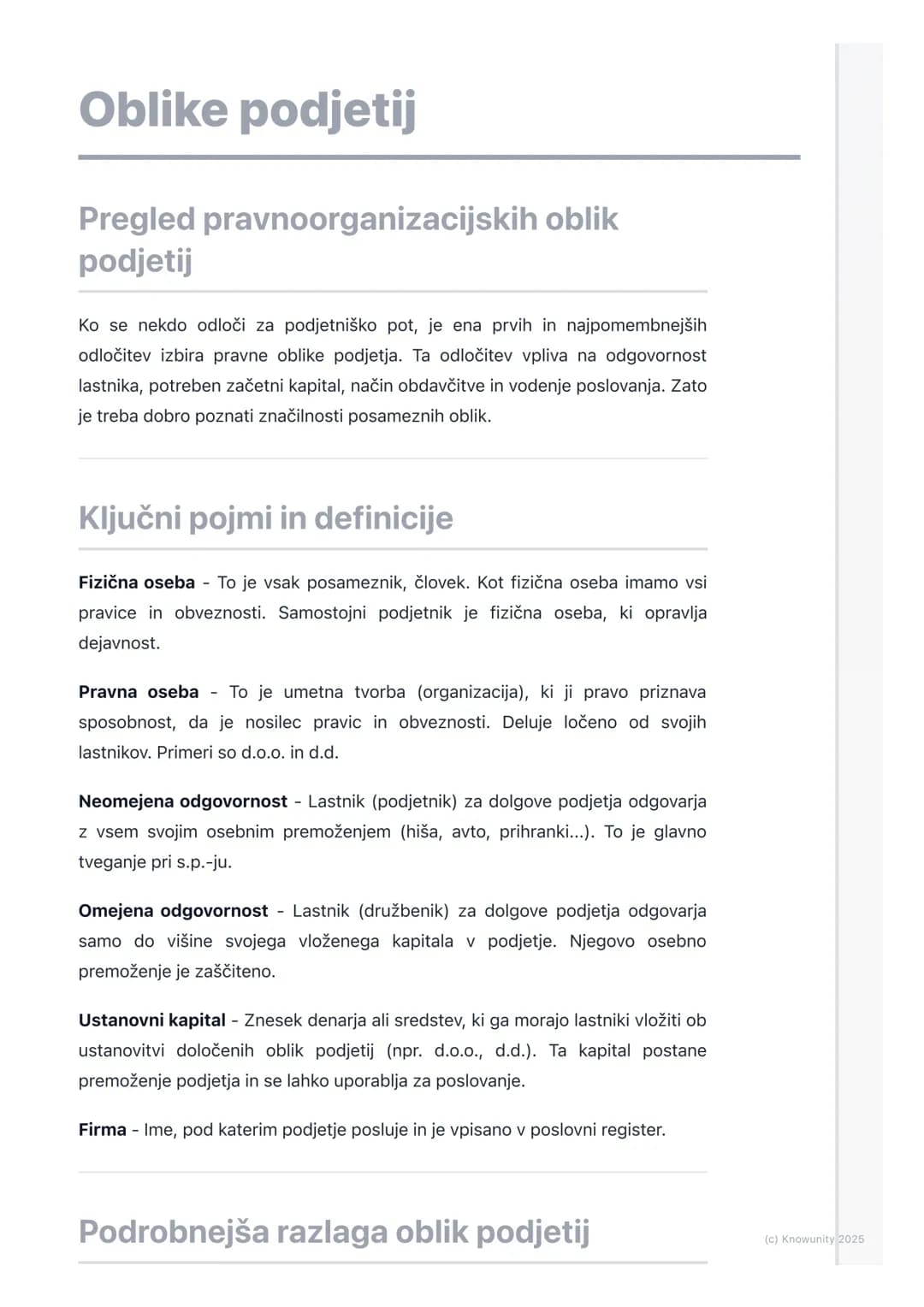 # Oblike podjetij

Pregled pravnoorganizacijskih oblik
podjetij

Ko se nekdo odloči za podjetniško pot, je ena prvih in najpomembnejših
odlo