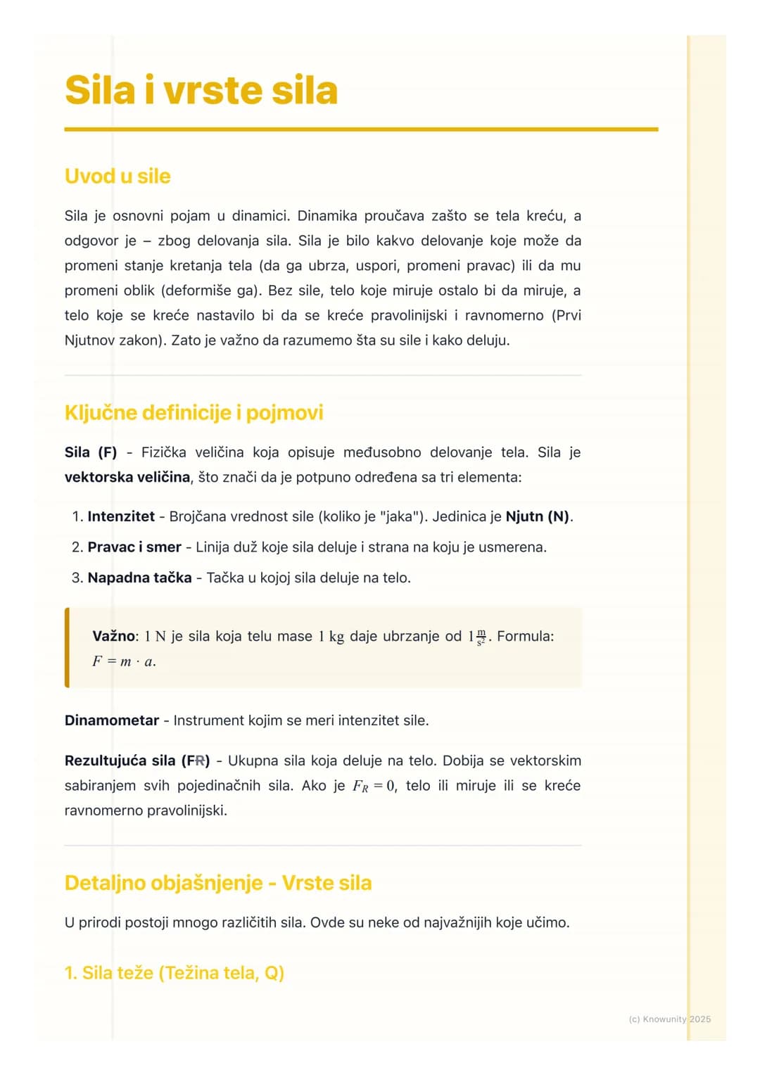 # Sila i vrste sila

Uvod u sile

Sila je osnovni pojam u dinamici. Dinamika proučava zašto se tela kreću, a
odgovor je zbog delovanja sila.