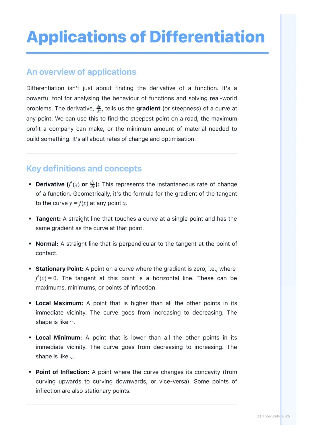 # Applications of Differentiation

An overview of applications

Differentiation isn't just about finding the derivative of a function. It's 