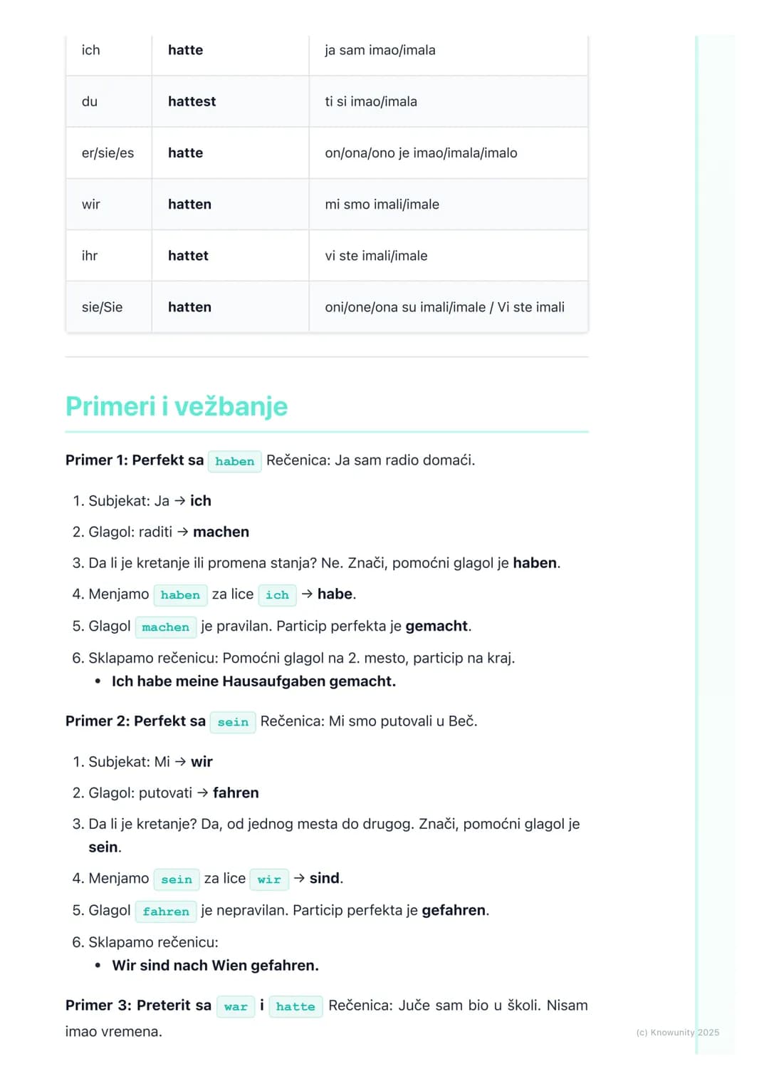# Gramatika: Perfekt (prošlo
vreme), Präteritum glagola
'sein' i 'haben'

Uvod u perfekt

Perfekt je prošlo vreme u nemačkom jeziku. Koristi
