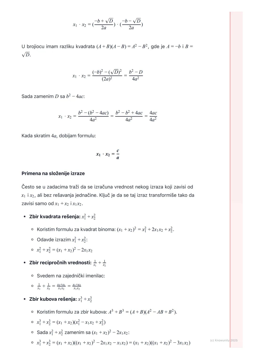# Vijetove formule

Uvod u Vijetove formule

Vijetove formule su pravila koja povezuju rešenja (korene) kvadratne jednačine
sa njenim koefic