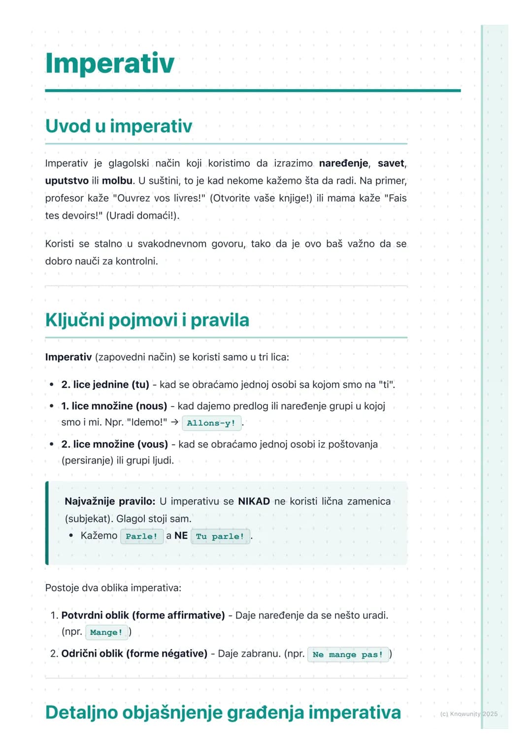 # Imperativ

## Uvod u imperativ

Imperativ je glagolski način koji koristimo da izrazimo naređenje, savet,
uputstvo ili molbu. U suštini, t