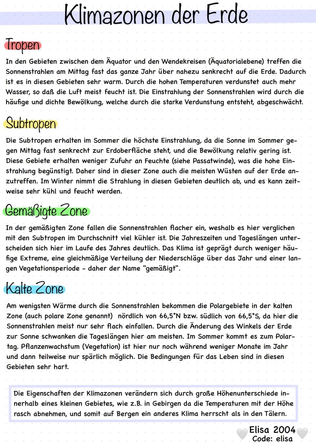 # Klimazonen der Erde

## Tropen

In den Gebieten zwischen dem Äquator und den Wendekreisen (Äquatorialebene) treffen die
Sonnenstrahlen am 