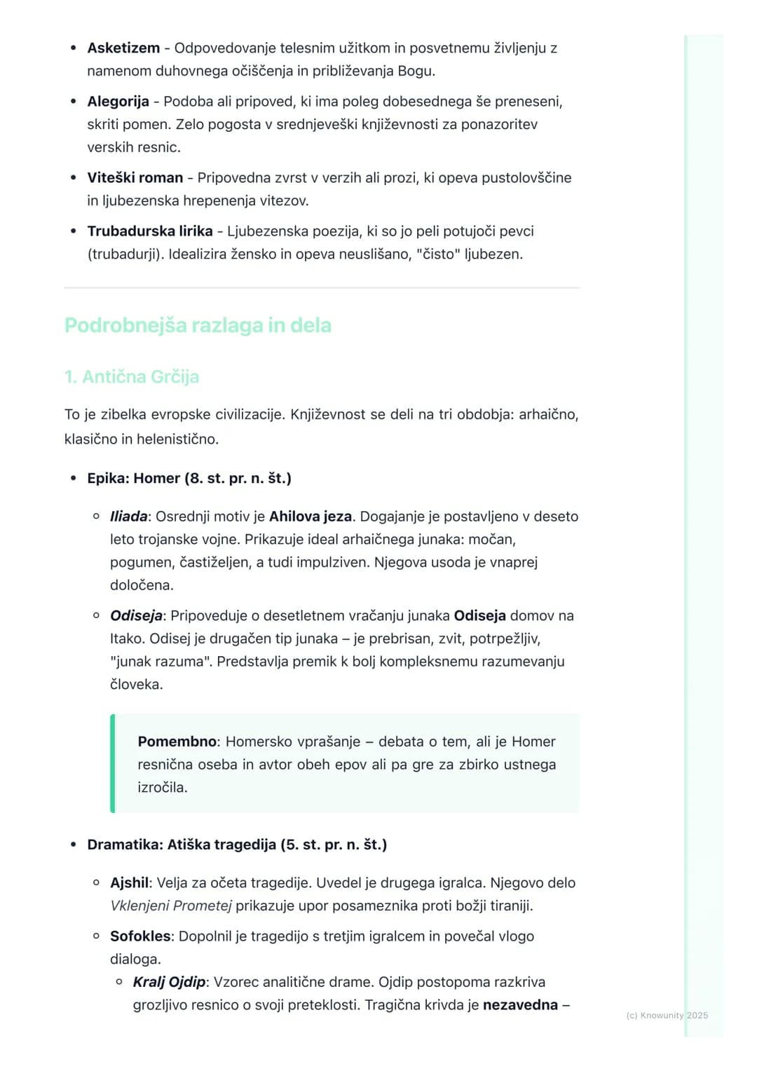 # Antika in srednji vek

Pregled obdobja

Antika in srednji vek sta temeljni obdobji za razumevanje razvoja evropske
književnosti in miselno