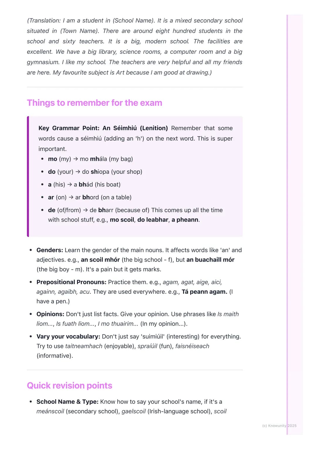 # An Scoil (School)

Introduction to 'An Scoil'

This is a really common topic for the Junior Cert, both in the written paper
(letter, postc
