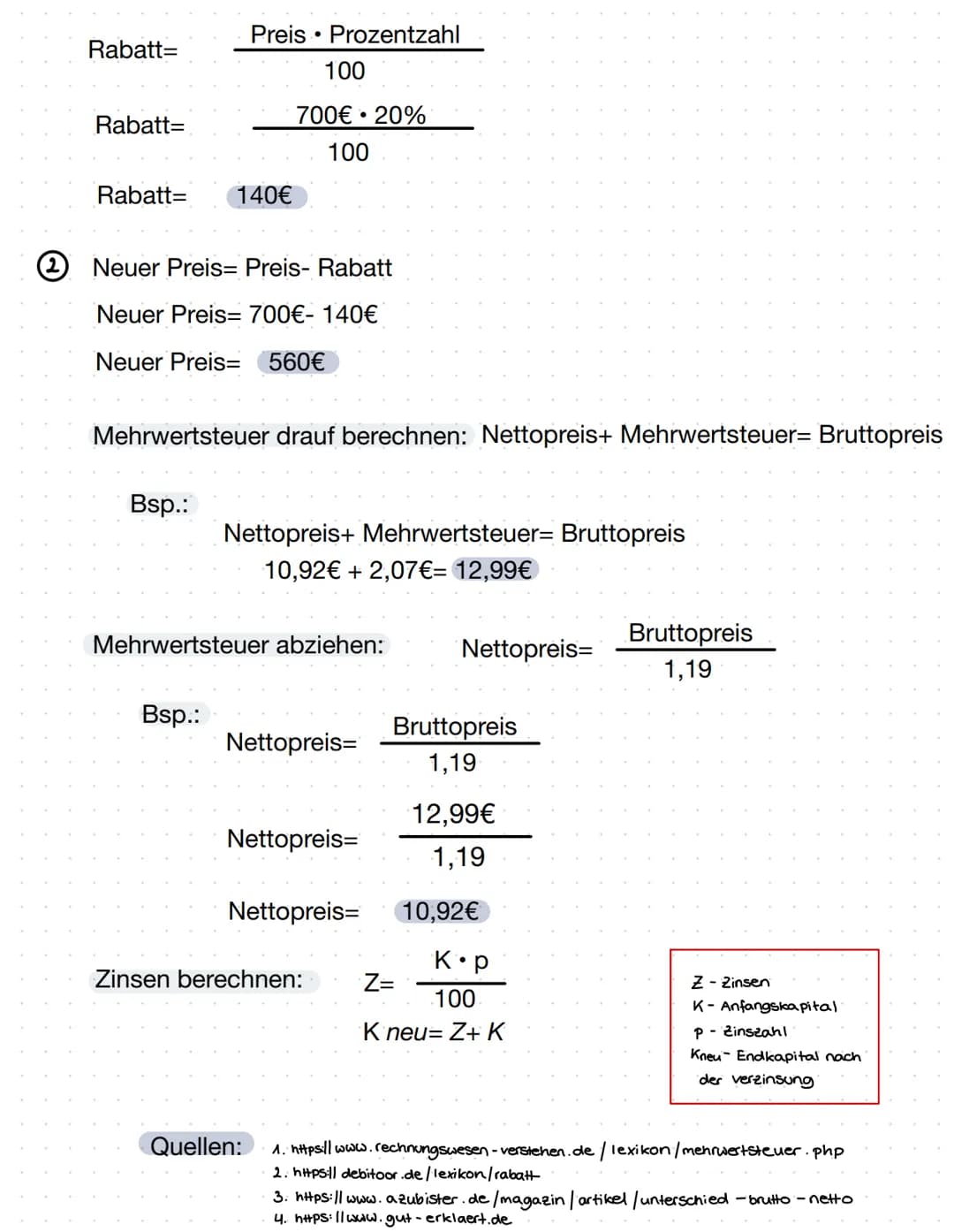 # Rabatt, Mehrwertsteuer, Brutto/Netto & Zinsen

DEFINITIONEN:

Was ist ein Rabatt?
Ein Rabatt ist der Preisnachlass auf Dienstleistungen od