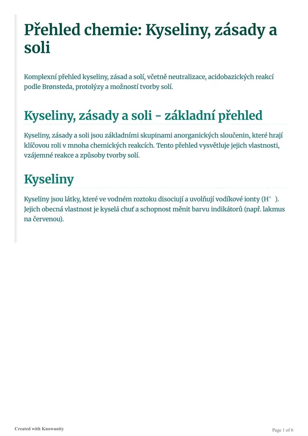 Přehled chemie: Kyseliny, zásady a
soli
Komplexní přehled kyseliny, zásad a solí, včetně neutralizace, acidobazických reakcí
podle Brønsteda