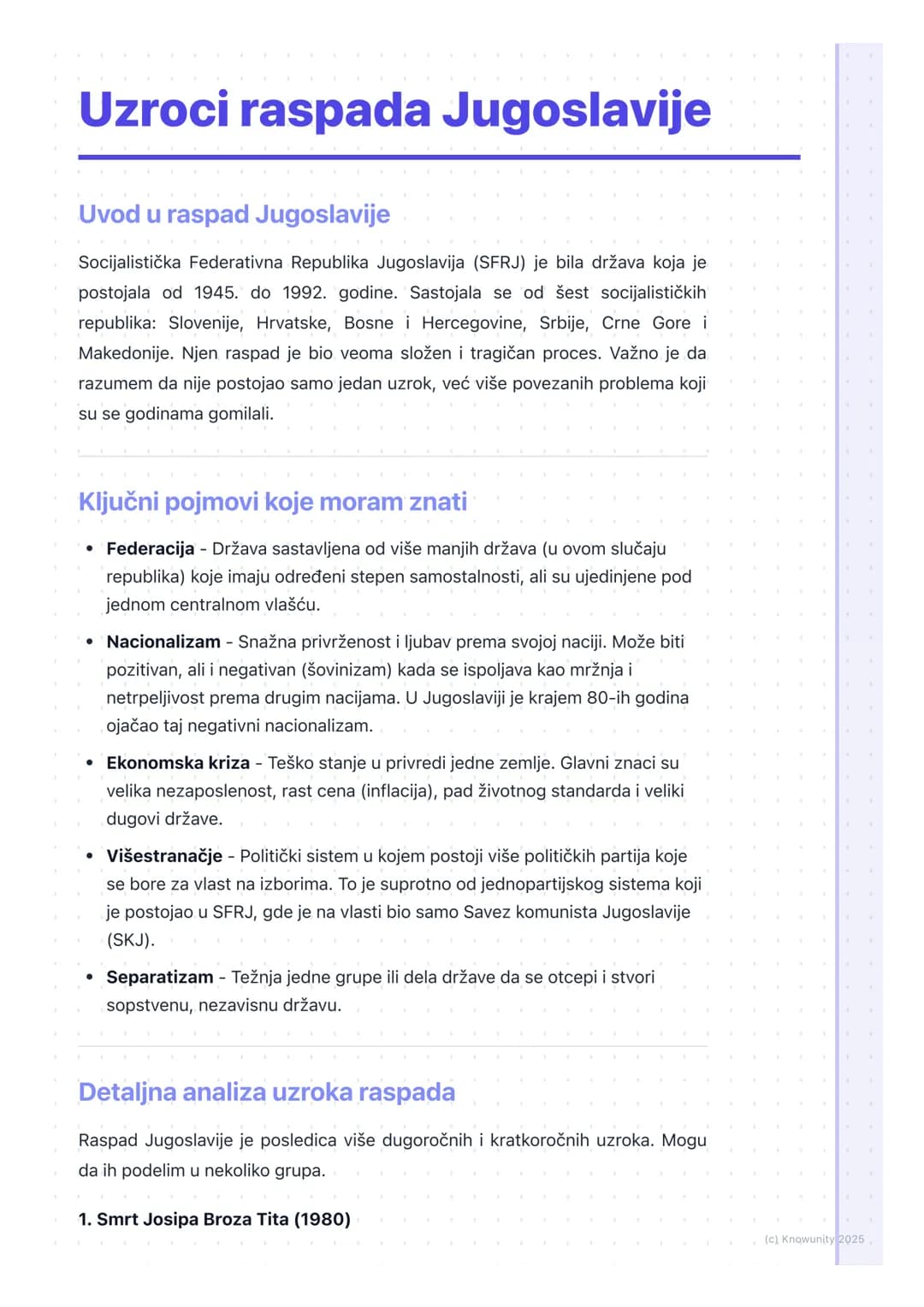 # Uzroci raspada Jugoslavije

Uvod u raspad Jugoslavije

Socijalistička Federativna Republika Jugoslavija (SFRJ) je bila država koja je
post