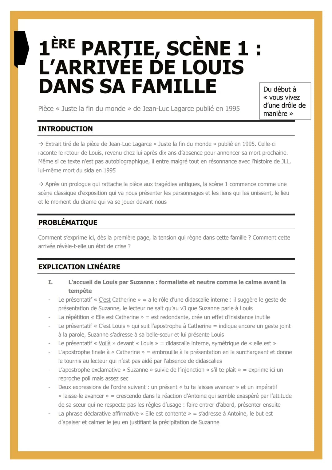 # 1ÈRE PARȚIE, SCÈNE 1 :
L'ARRIVEE DE LOUIS
DANS SA FAMILLE

Pièce <<< Juste la fin du monde >> de Jean-Luc Lagarce publié en 1995

INTRODUC
