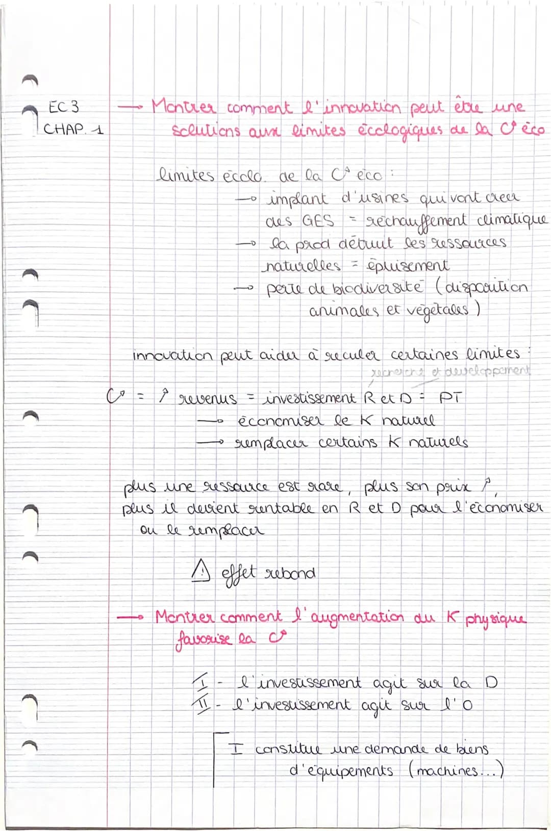 EC 3
CHAP 1
→ Montrer comment l'innovation peut être une
Sclutions aux limites écologiques de la Déco

limites ecclo de la Ceco:
- implant d
