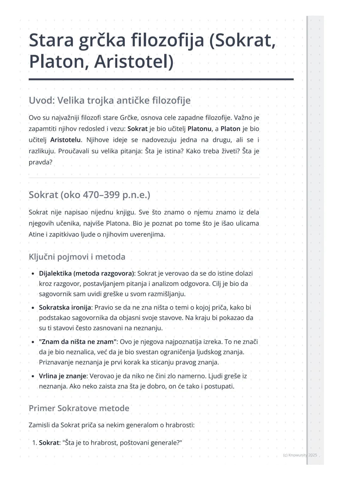 # Stara grčka filozofija (Sokrat, 
Platon, Aristotel)

Uvod: Velika trojka antičke filozofije

Ovo su najvažniji filozofi stare Grčke, osnov