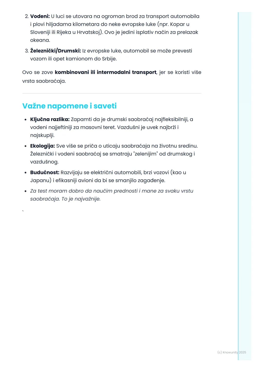 # Vrste saobraćaja i
transporta

Uvod u saobraćaj

Saobraćaj je premeštanje ljudi, robe, informacija i energije sa jednog
mesta na drugo. Be