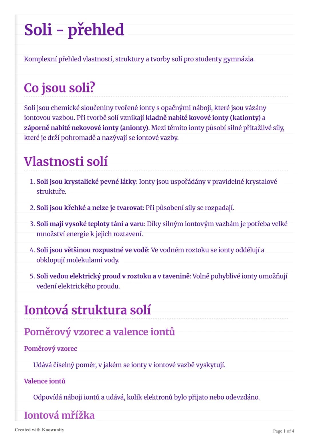 ## Soli - přehled

Komplexní přehled vlastností, struktury a tvorby solí pro studenty gymnázia.

## Co jsou soli?

Soli jsou chemické slouče