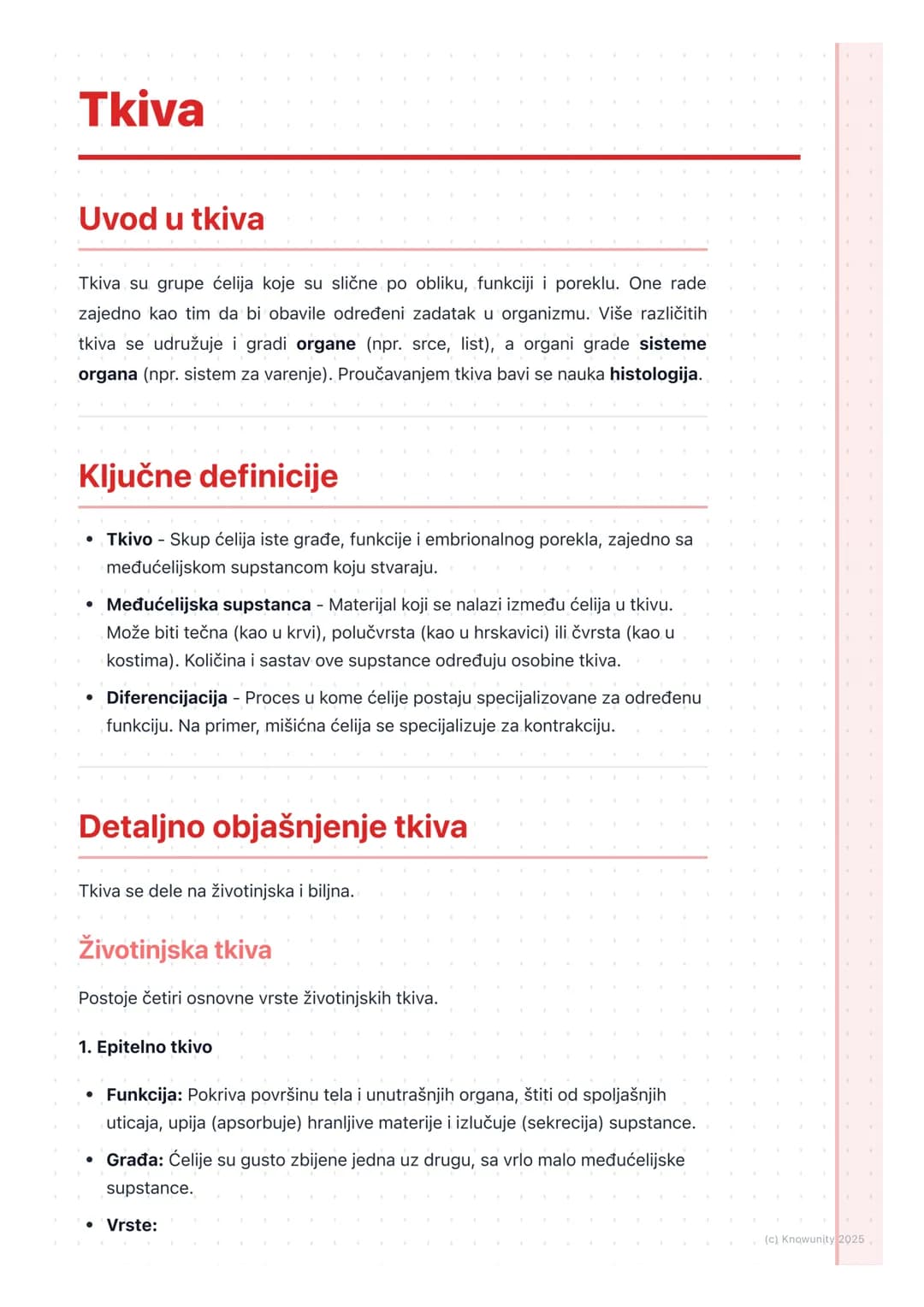 # Tkiva

## Uvod u tkiva

Tkiva su grupe ćelija koje su slične po obliku, funkciji i poreklu. One rade
zajedno kao tim da bi obavile određen