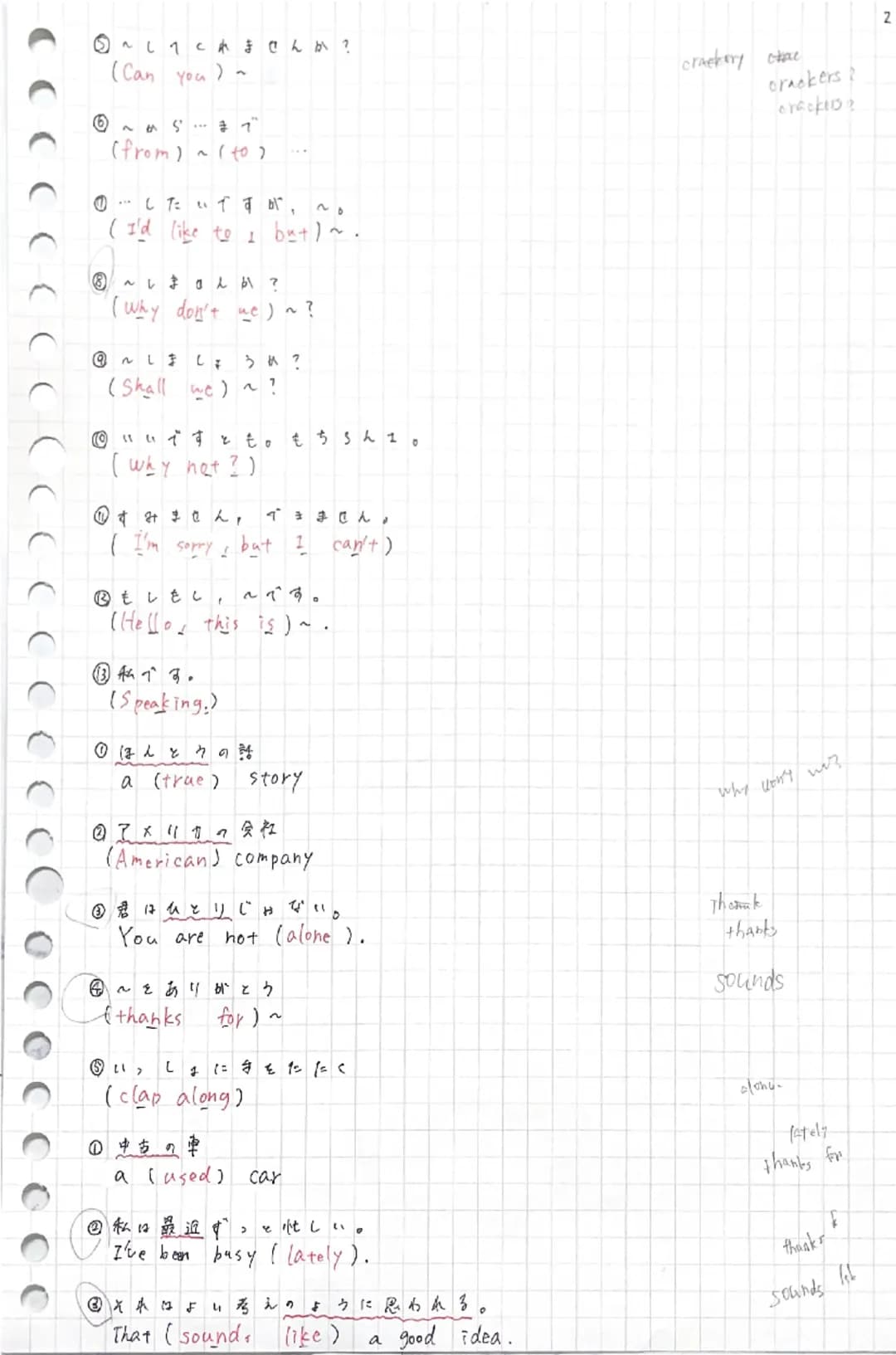 ②~してくれませんか?
(Can you)~

⑥~から･･･まで
(from)~(to)

①･･･したいですが、~。
(I'd like to 1 but)~.

③へしませんか?
(Why don't we)~?

⑨~しましょうか?
(Shall we)~?

◎いいです