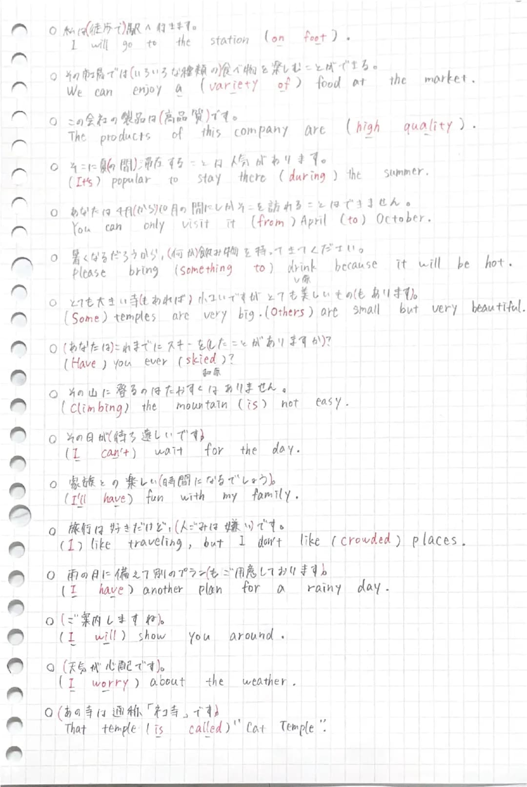 ②~してくれませんか?
(Can you)~

⑥~から･･･まで
(from)~(to)

①･･･したいですが、~。
(I'd like to 1 but)~.

③へしませんか?
(Why don't we)~?

⑨~しましょうか?
(Shall we)~?

◎いいです