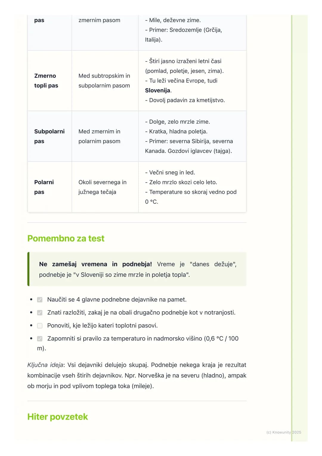 # Podnebni dejavniki in
podnebni pasovi

## Podnebni dejavniki

To so stvari, ki vplivajo na to, kakšno bo podnebje v nekem kraju. Podnebje 