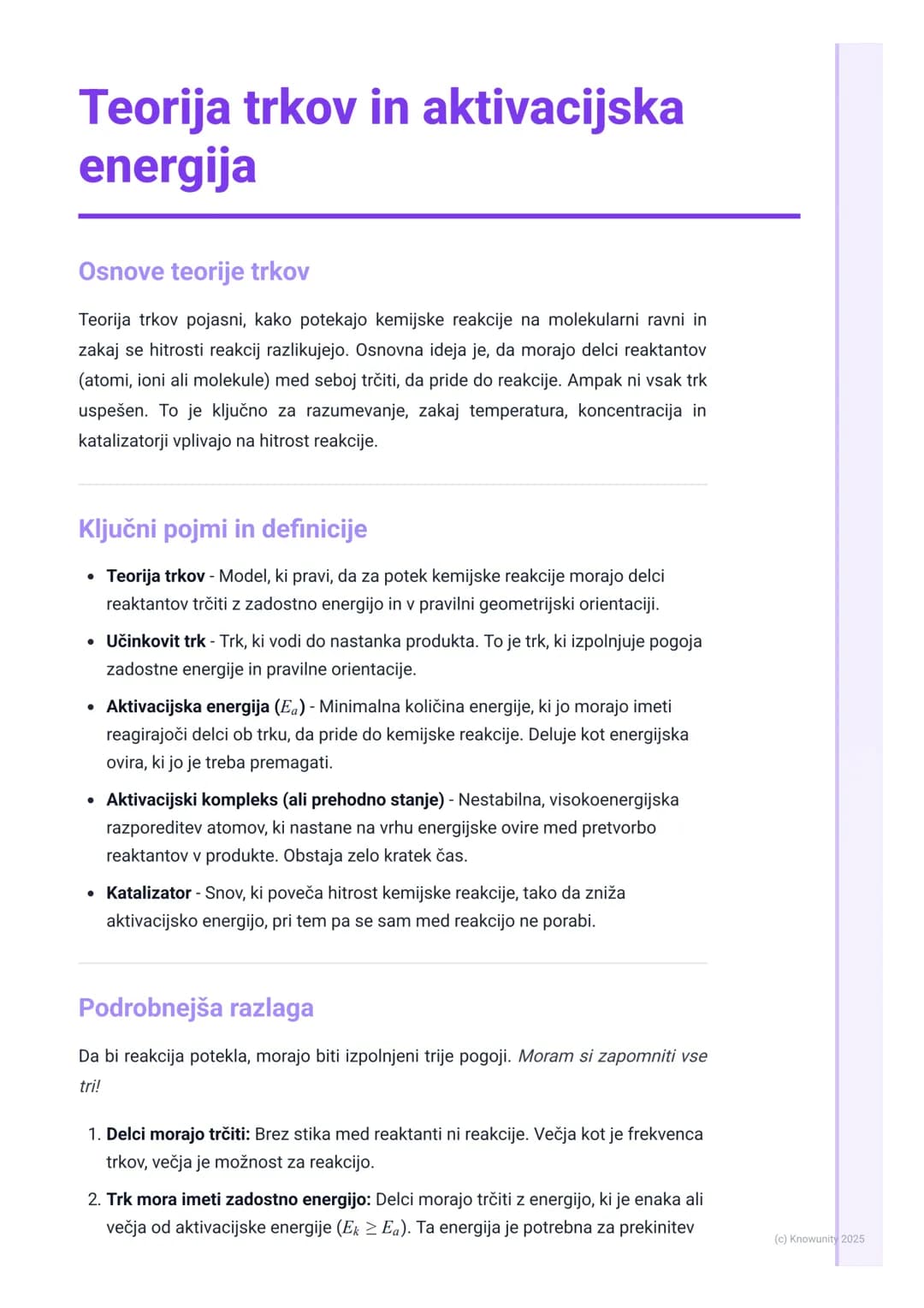 # Teorija trkov in aktivacijska
energija

Osnove teorije trkov

Teorija trkov pojasni, kako potekajo kemijske reakcije na molekularni ravni 