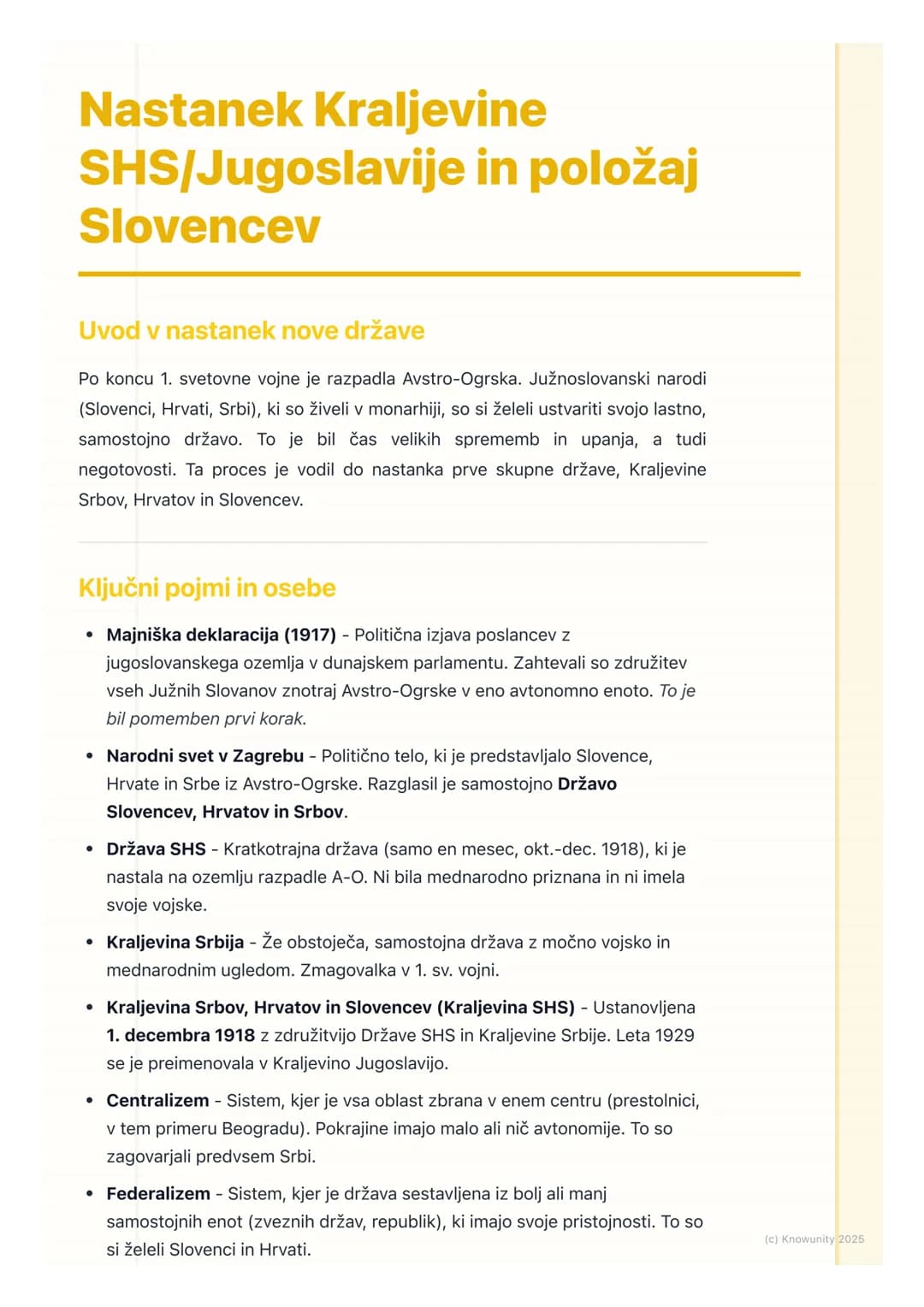 # Nastanek Kraljevine
# SHS/Jugoslavije in položaj
# Slovencev

Uvod v nastanek nove države

Po koncu 1. svetovne vojne je razpadla Avstro-O