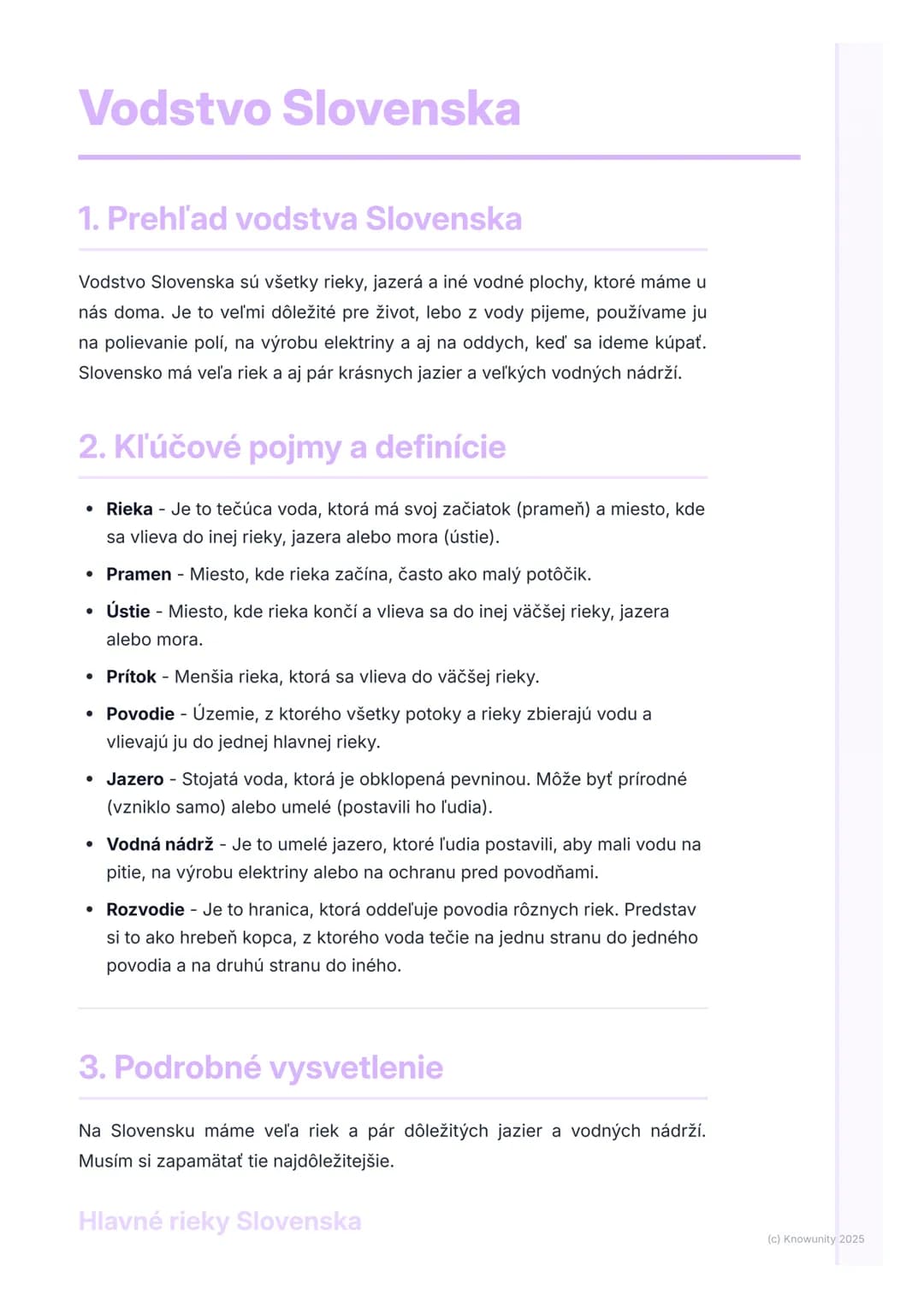 # Vodstvo Slovenska

1. Prehľad vodstva Slovenska

Vodstvo Slovenska sú všetky rieky, jazerá a iné vodné plochy, ktoré máme u
nás doma. Je t