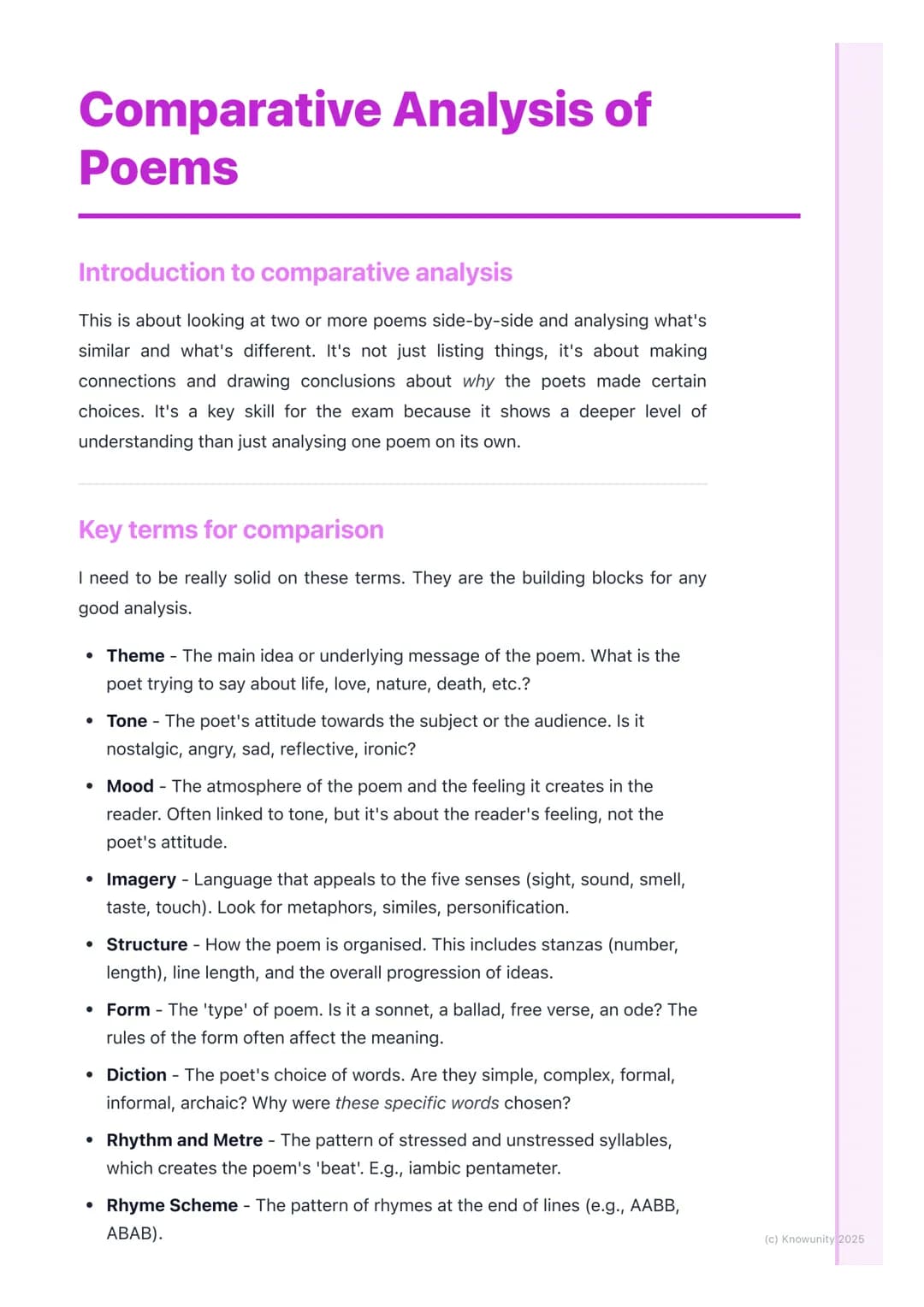 # Comparative Analysis of
Poems

Introduction to comparative analysis

This is about looking at two or more poems side-by-side and analysing