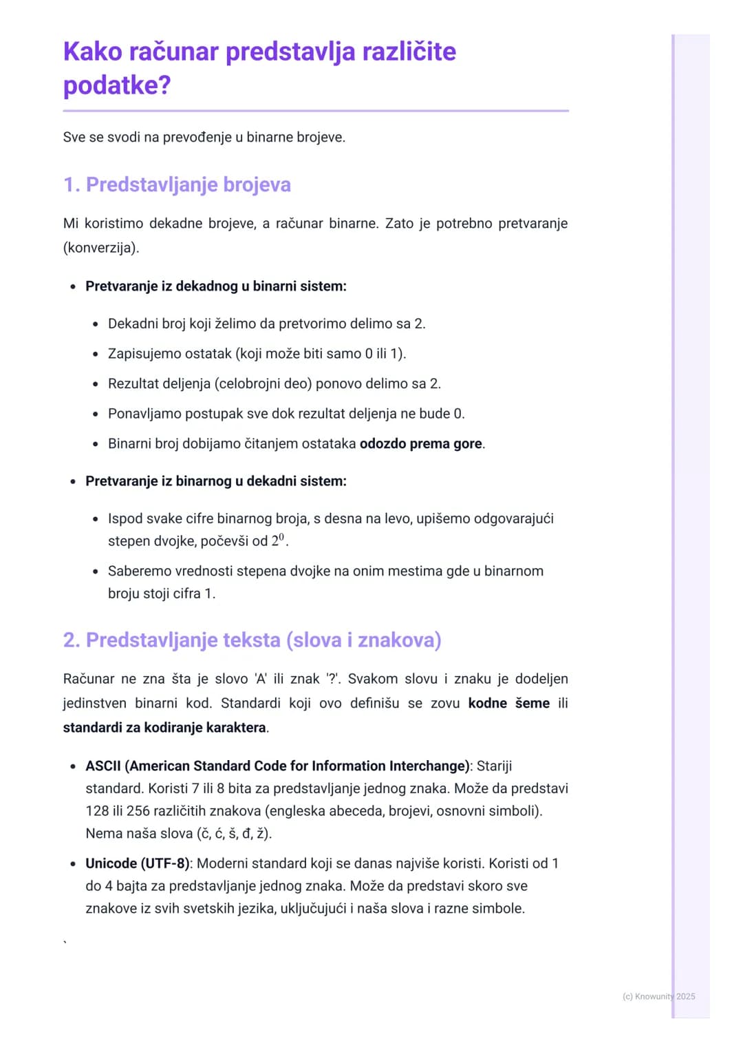 # Digitalna reprezentacija
podataka

Digitalna reprezentacija podataka - uvod

Sve što vidimo na računaru - tekst, slike, igrice, filmovi - 