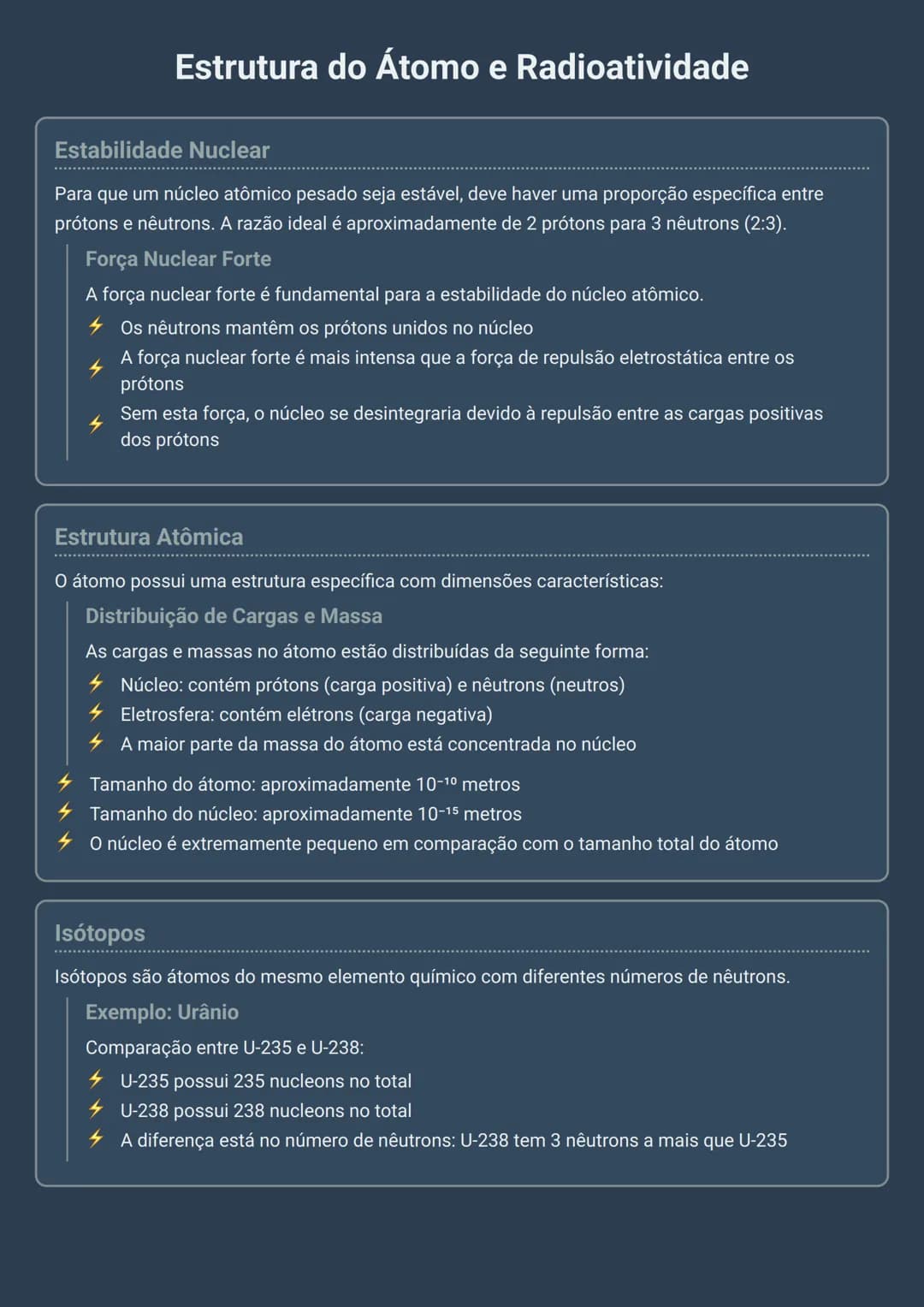 # Estrutura do Átomo e Radioatividade

Estabilidade Nuclear

Para que um núcleo atômico pesado seja estável, deve haver uma proporção especí
