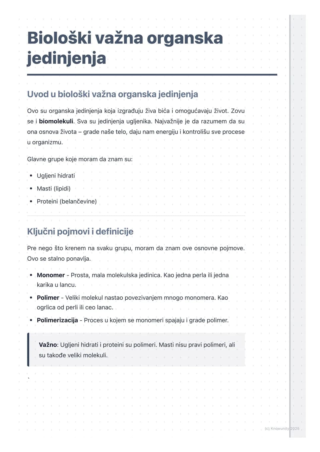 # Biološki važna organska
jedinjenja

Uvod u biološki važna organska jedinjenja

Ovo su organska jedinjenja koja izgrađuju živa bića i omogu
