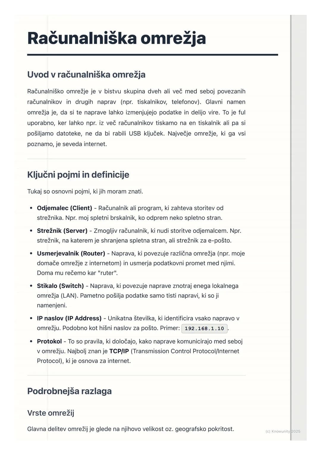 # Računalniška omrežja

Uvod v računalniška omrežja

Računalniško omrežje je v bistvu skupina dveh ali več med seboj povezanih
računalnikov 