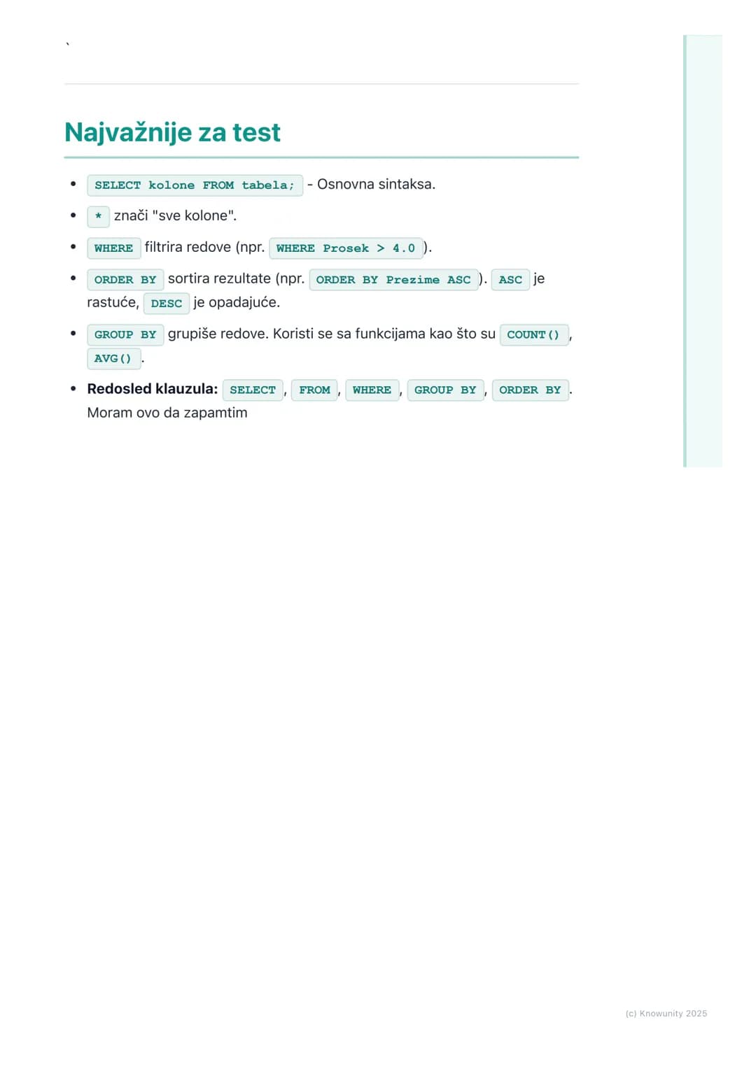 # SQL - upiti za preuzimanje
podataka (SELECT)

Uvod u preuzimanje podataka (SELECT)

SQL (Structured Query Language) je jezik koji koristim