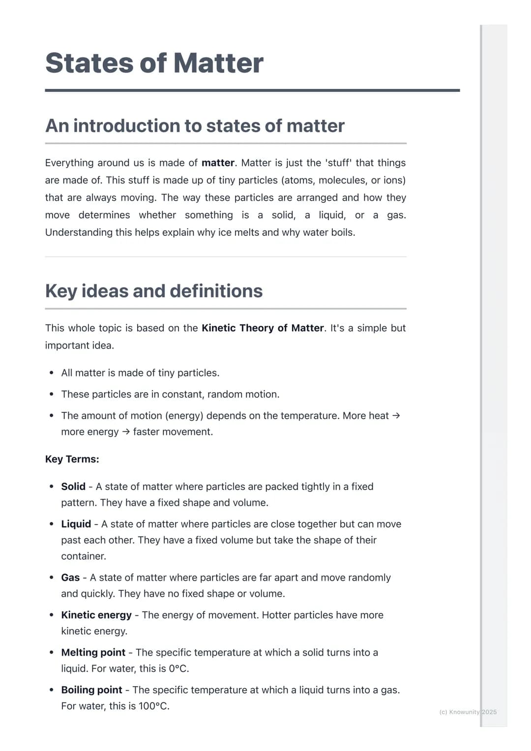 # States of Matter

## An introduction to states of matter

Everything around us is made of matter. Matter is just the 'stuff' that things
a