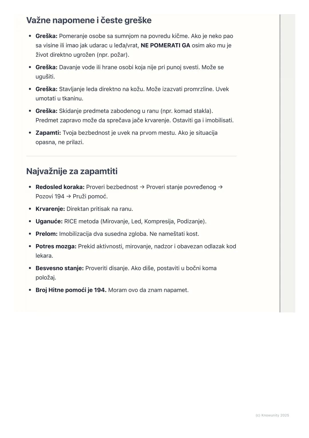 # Osnovi prve pomoći

## Uvod i značaj prve pomoći

Prva pomoć je skup mera i postupaka koji se primenjuju na licu mesta,
neposredno nakon p