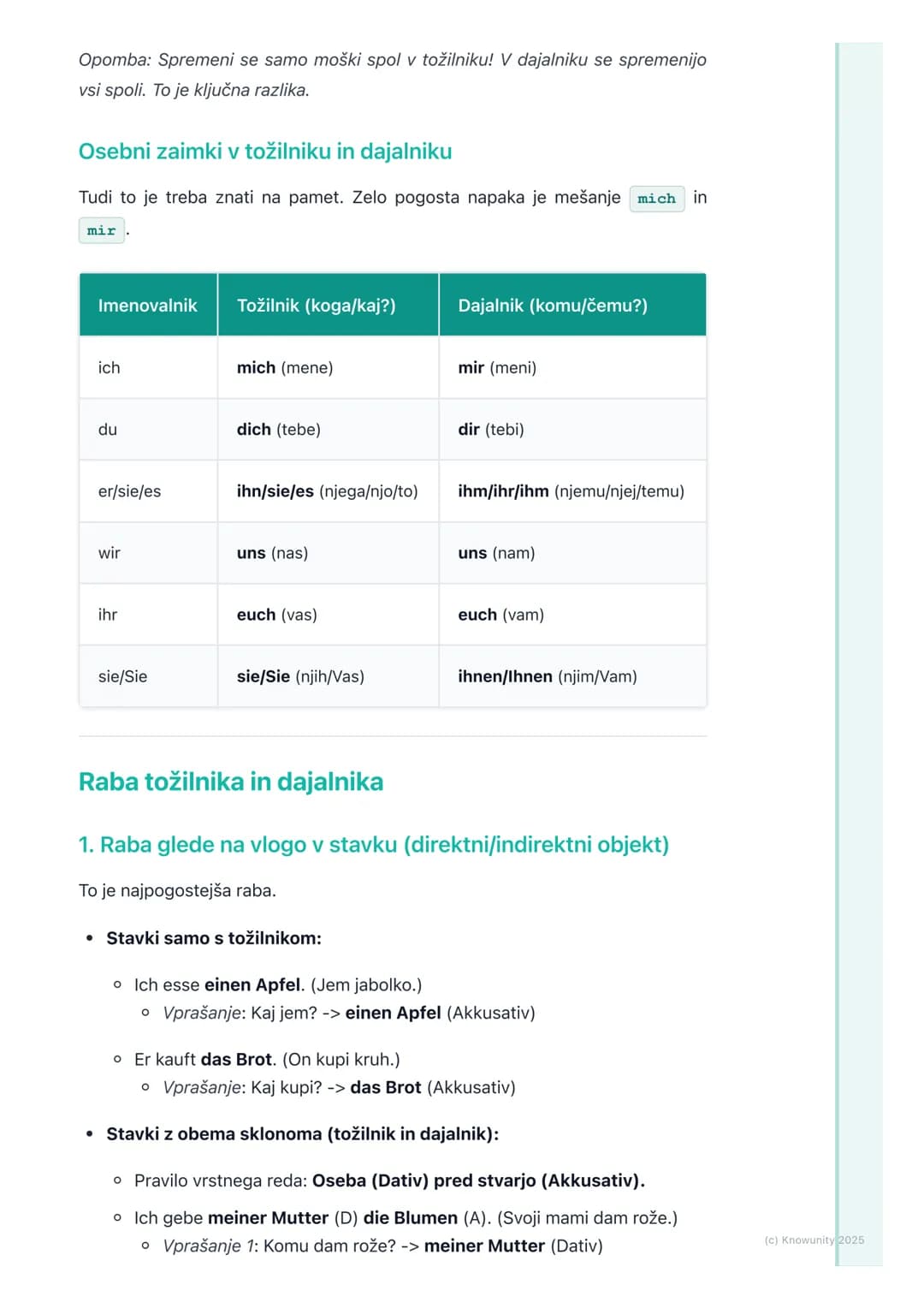 ## 3.5 Tožilnik (Akuzativ) in
Dajalnik (Dativ)

Uvod v tožilnik in dajalnik

Tožilnik (Akkusativ) in dajalnik (Dativ) sta dva od štirih sklo