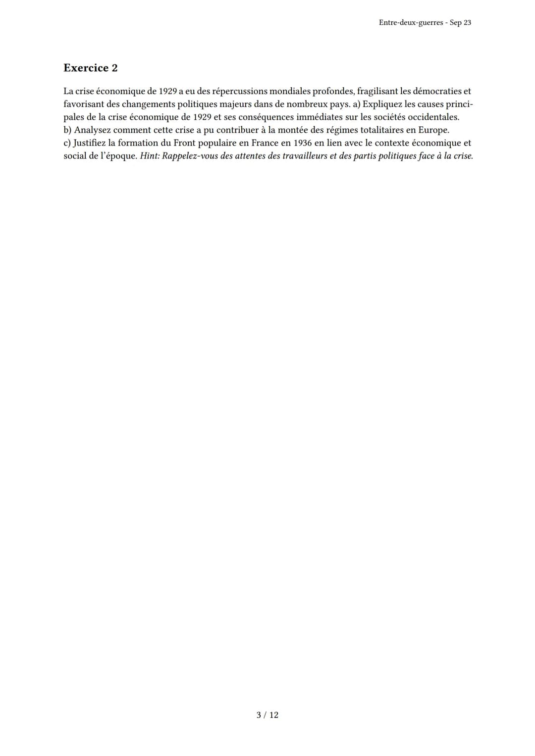 # Entre-deux-guerres

Généré par Knowunity.fr - Sep 23

Description: Cet examen couvre l'Entre-deux-guerres, les démocraties fragilisées et 