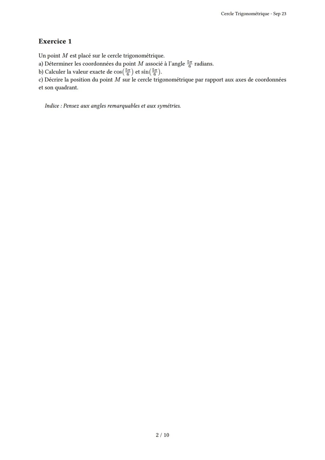 # Cercle Trigonométrique

Généré par Knowunity.fr - Sep 23

Description: Cet examen couvre le cercle trigonométrique, les radians, les angle