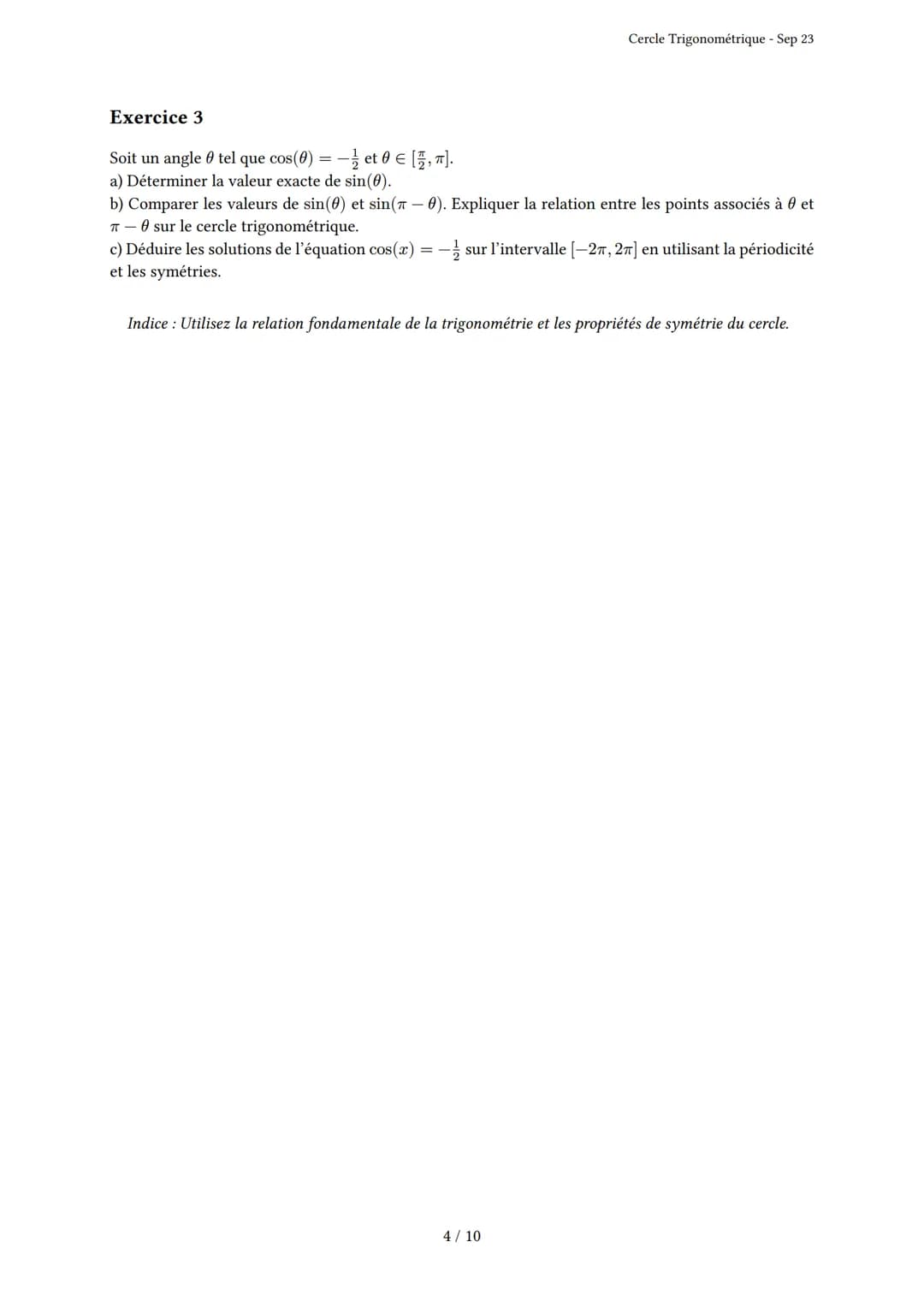 # Cercle Trigonométrique

Généré par Knowunity.fr - Sep 23

Description: Cet examen couvre le cercle trigonométrique, les radians, les angle