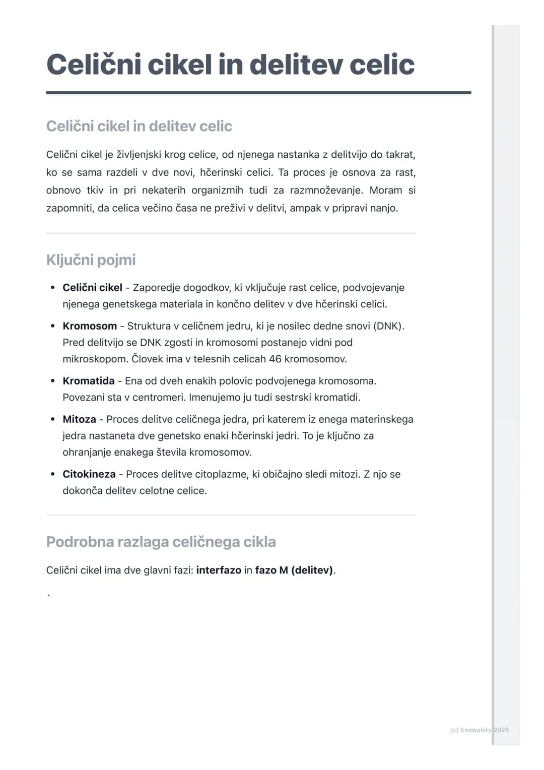 # Celični cikel in delitev celic
## Celični cikel in delitev celic
Celični cikel je življenjski krog celice, od njenega nastanka z delitvi