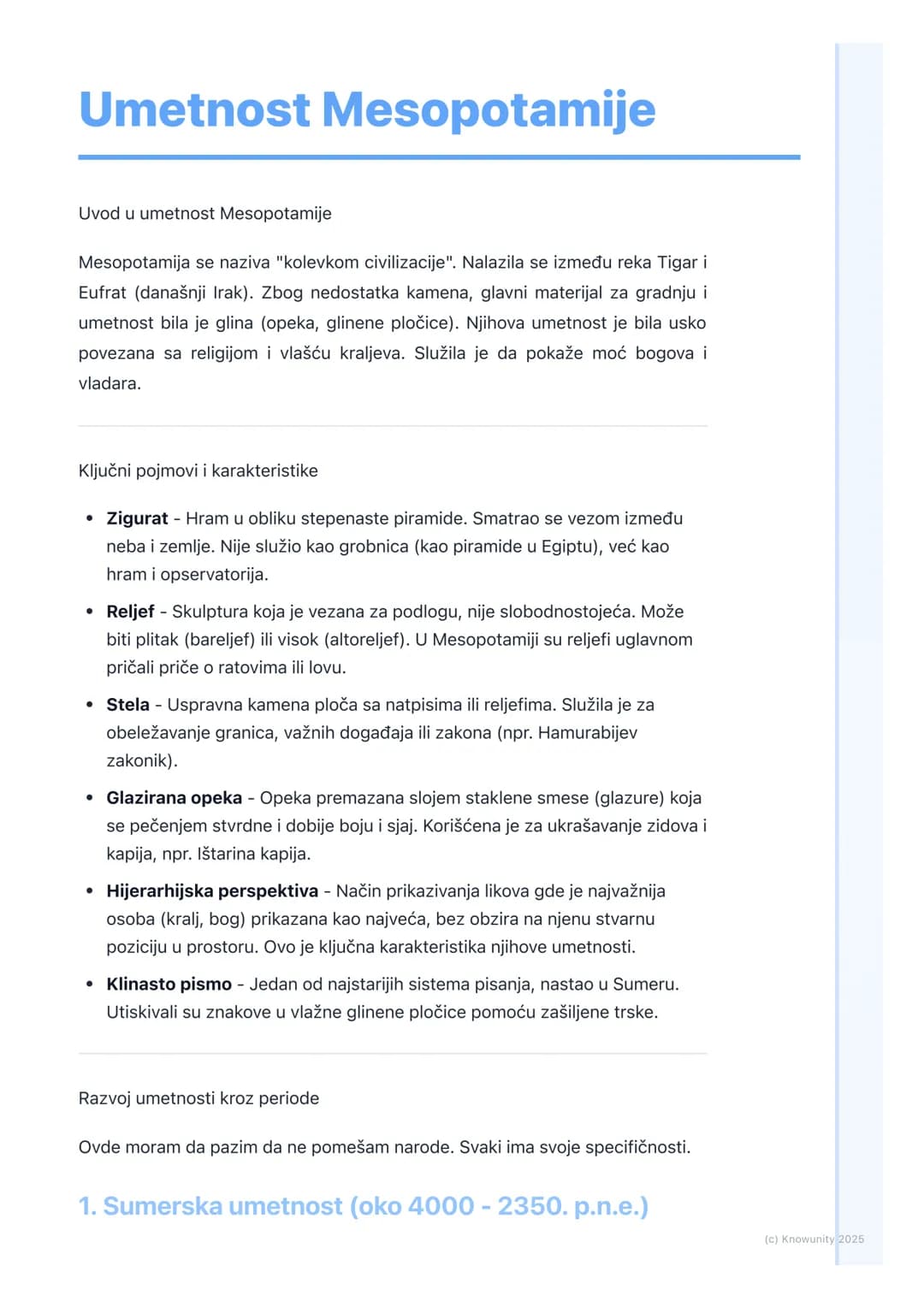 # Umetnost Mesopotamije
Uvod u umetnost Mesopotamije
Mesopotamija se naziva "kolevkom civilizacije". Nalazila se između reka Tigar i
Eufra