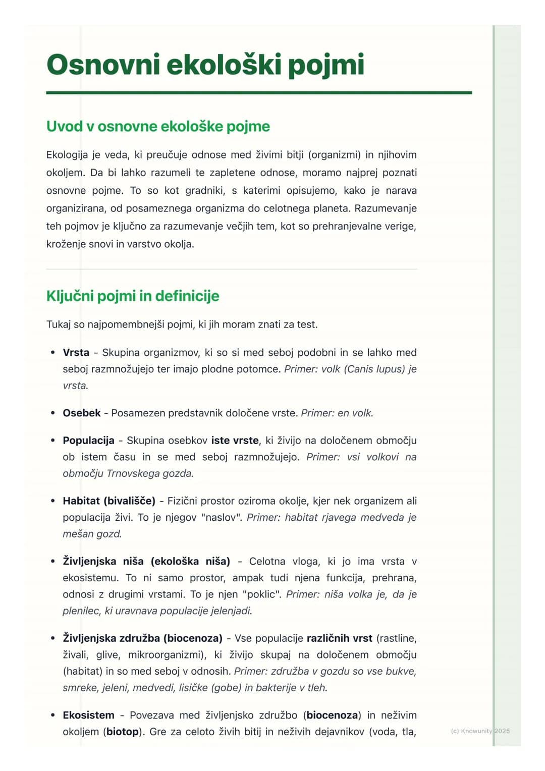 # Osnovni ekološki pojmi
Uvod v osnovne ekološke pojme
Ekologija je veda, ki preučuje odnose med živimi bitji (organizmi) in njihovim
okol