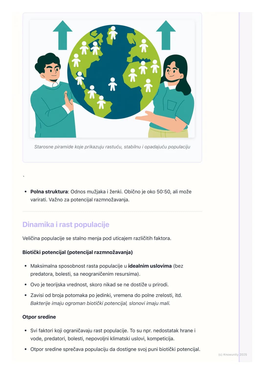 # Populacije
Uvod u populacije
Populacija je grupa jedinki iste vrste koje žive na istom prostoru u isto vreme
i koje su sposobne da se me