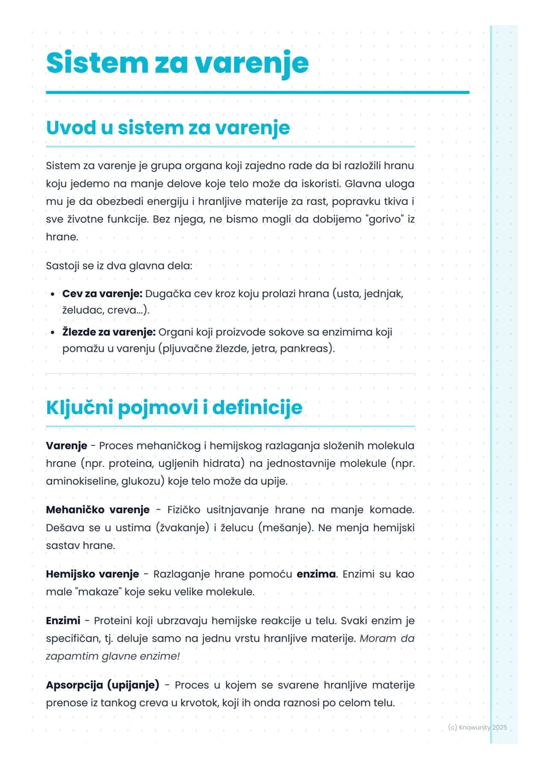 # Sistem za varenje
## Uvod u sistem za varenje
Sistem za varenje je grupa organa koji zajedno rade da bi razložili hranu
koju jedemo na m